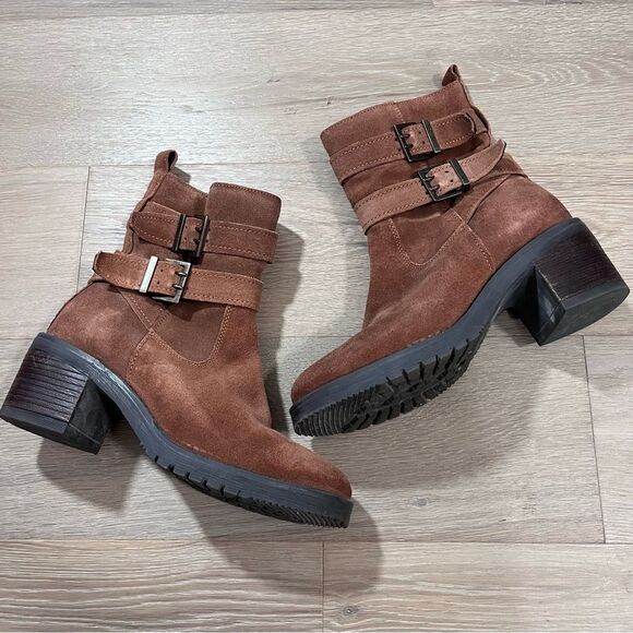 Vintage Foundry Charmaine Bootie Brown Suede Buckle Boots US 7.5 - Picture 1 of 10